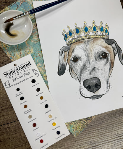 Pet Portrait - WC & Gouache ~14 Dot Card