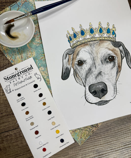 Pet Portrait - WC & Gouache ~14 Dot Card